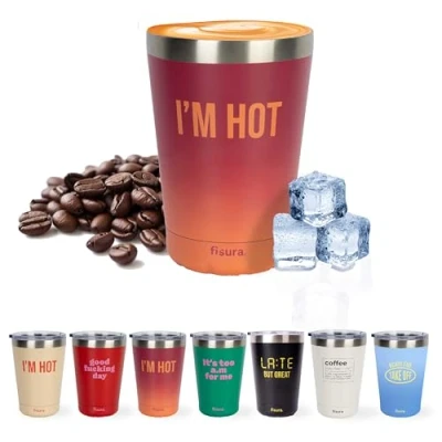 Immagine di Fisura Tazza Bicchiere termico originale. thermo da caffè portare. viaggio 310 ml. termica in acciaio inossidabile. Senza BPA. per auto.