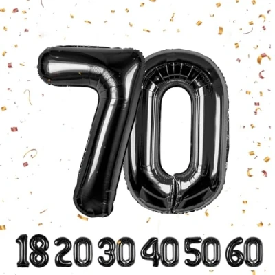Immagine di Palloncini Compleanno 70 anni Noir 101 CM Palloncino Numero Gonfiabile in Foil Decorazioni di un uomo donna Vola con l&#039;Elio