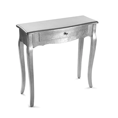 Immagine di VERSA Cagliari Consolle Ingresso, Tavolo Consolle, Tavolino Salotto, con 1 cassetto, Misure (A x L l) 80 30 cm, Legno, Colore Argento