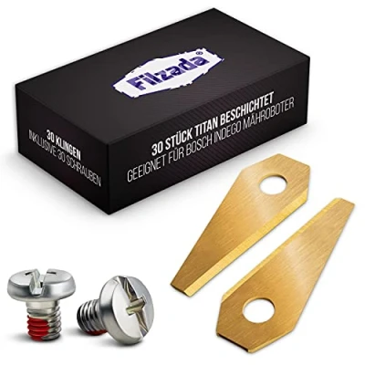Immagine di Filzada® 30x Lame in titanio adatte al tosaerba robotico Indego Bosch Viti incluse per compatibili con tutti i robotici Bosch, s400, s350, s500