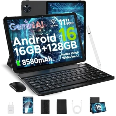 Immagine di DOOGEE U11 Android 16 Tablet 11 Pollici, 16GB+128GB/2TB TF con Tastiera, 90Hz, 8580mAh, 7.9mm Thin, Unisoc T7200 Octa Core/13MP/Widevine L1/Face ID, Tablets Penna &amp; Mouse Case Nero