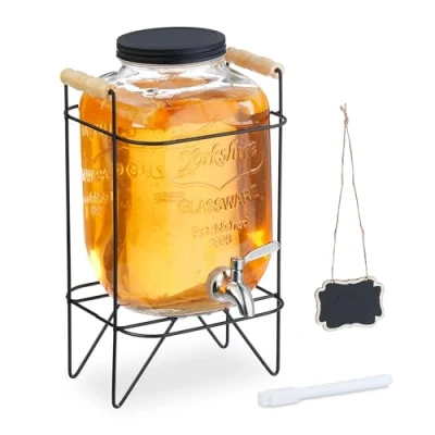 Immagine di Relaxdays Dispenser in Vetro per Bevande, Erogatore con Rubinetto Acciaio Inox 5 L, Distribuitore Acqua e Limonate