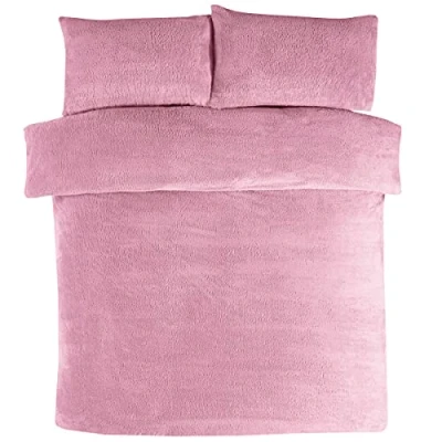 Immagine di Sleepdown Set di biancheria da letto con copripiumino e federe, in pile orsetto, color malva, termico, caldo super morbido, per king size (220 x 230 cm), poliestere