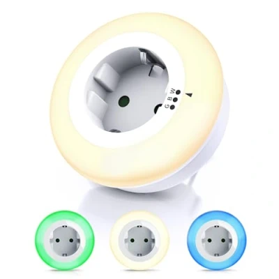 Immagine di Luce Notturna da presa con Sensore di Luce, notte Crepuscolare, Lampada notturna, Luci LED Tre colori, per Letto Soggiorno Bagno Corridoio Cucina Scale