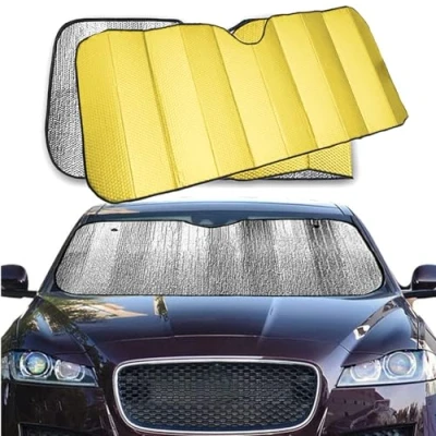 Immagine di LEIVESTE Parasole Auto Parabrezza, per Interno Pieghevole Con Elastici e Ventose, Coprisole Contro i Raggi UV, Parabrezza,Parasole Macchina (Oro)