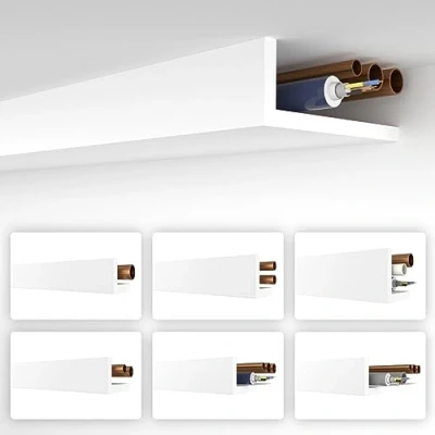Immagine di HEXIMO profilo angolare bianco, 1,7 metri, profili di copertura XPS per tubi riscaldamento, a L, modello: HRA 5 68 x 200 mm (10,2 metri/6 listelli)