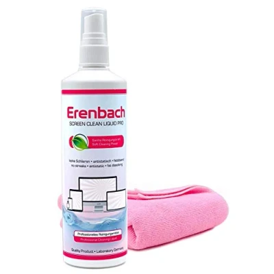 Immagine di Erenbach Liquid Pro detergente per schermo (250 ml) con panno in microfibra Pulizia perfetta di tutti gli schermi e display senza striature