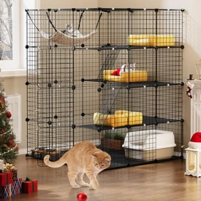 Immagine di YITAHOME Gabbia per Gatti Grande a 4 Livelli, Recinto con Amaca Rimovibile, Cuccia Interni/Esterni, Metallo Piccoli Animali 1 Gatti, 105 x 140 cm