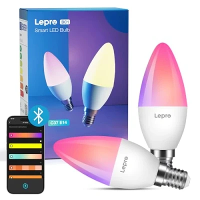 Immagine di Lepro BC1 AI E14 lampadina Alexa,Illuminazione Generata dall&#039;AI, Compatibile con Alexa/Google Home,4.9W WiFi smart ，RGB&amp;Bianco Dimmerabile,Sync Musicale,Controllo Vocale/Bluetooth,2 Pezzi