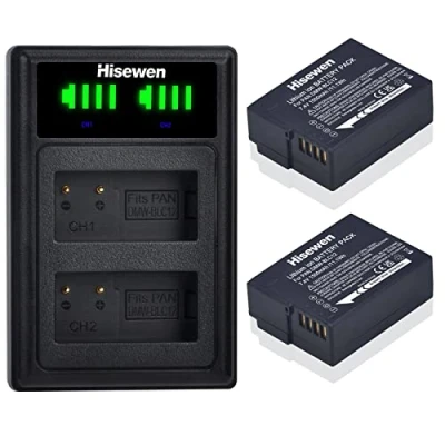 Immagine di Hisewen Batteria DMW BLC12 + Caricabatterie per Panasonic Lumix DMC FZ200, FZ300, FZ1000, FZ2500, G5, G6, G7, GX8, G85
