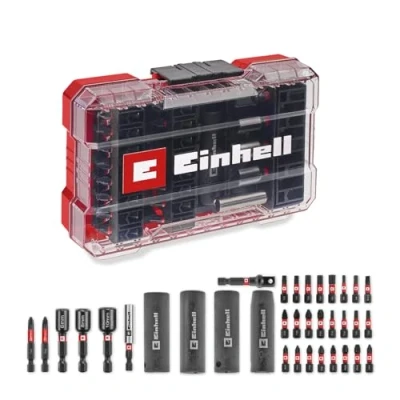 Immagine di Set di punte e bussole a percussione originale Einhell M CASE da 35 pezzi (punte 25 mm, 50 esagonali, lunghe, adattatore per bussole, portapunte 60 mm)