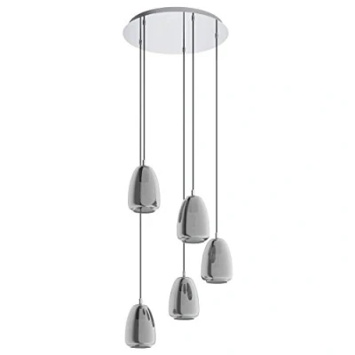 Immagine di Eglo lampada a sospensione Alobrase, luce grappolo con 5 luci per sala da pranzo, metallo cromato vetro fumo nero trasparente, attacco E27, Ø 54 cm