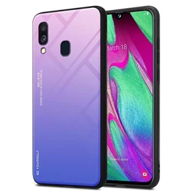 Immagine di Cadorabo Custodia compatibile con Samsung Galaxy A40 in ROSA BLU Coperchio protettivo bicolore silicone TPU e retro vetro temperato
