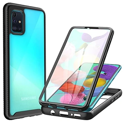 Immagine di CENHUFO Cover Samsung A71 4G, Custodia Antiurto 360 Gradi con Protezione Schermo Integrata Rugged Doppia Faccia Bumper Trasparente Case Fronte Retro per Galaxy Nero