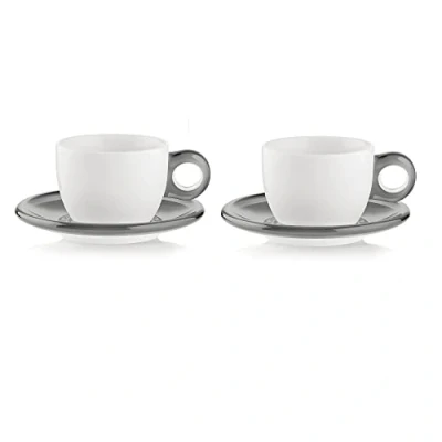 Immagine di Fratelli Guzzini Gocce Tazze Cappuccino con Piattino, Porcellana, Grigio Cielo, Set da 4 Pezzi, 2 unità