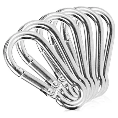 Immagine di COM FOUR® 6x Moschettoni Moschettone premium in acciaio inossidabile 304 resistente alle intemperie gancio con capacità di carico 36 kg per portachiavi, casa, artigianato 40 x 4 mm