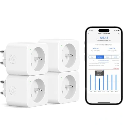 Immagine di Meross Presa collegata (tipo E), 16A WiFi Compatibile con Alexa e Google Home, 4 prese misurazione del consumo elettrico controllo vocale, remoto configurazione Bluetooth