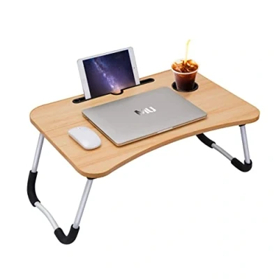 Immagine di Tavolino da Letto Marrone Colazione Pieghevole Tavolo Regolabile e Portatile per Laptop PC Supporto Notebook Computer Tablet 60x40x28cm (Marrone)