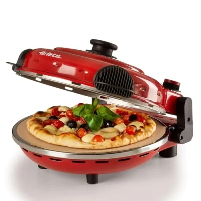 Immagine di Ariete Forno Pizza 919, 4&#039; Minuti, per con 5 Livelli di Cottura, Piastra Refrattaria Antiaderente Riscaldare, Pale in Legno Incluse, Temperatura Max 400C, 1200W, Rosso