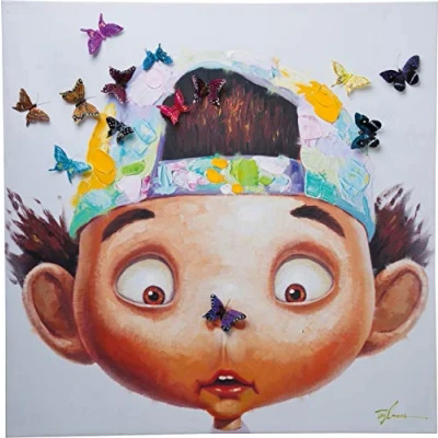 Immagine di Kare Design Quadro Acrilico su Tela Boy With Butterflies, Multicolore, Ragazzo con Farfalle, 100X100 Cm, Decorazione Cameretta, Idea Regalo