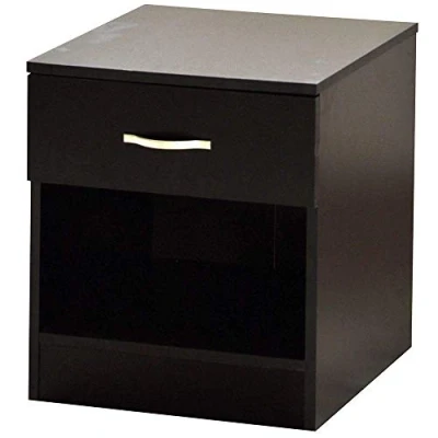 Immagine di Vida Designs nero comodino, 1 cassetti con maniglie in metallo e corridori, sistema unico guide, Riano mobili per camera da letto