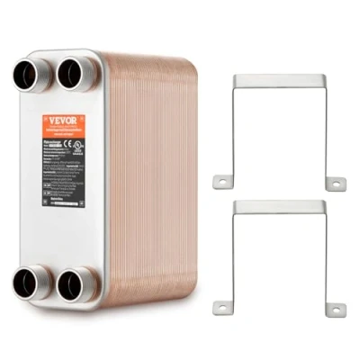 Immagine di VEVOR Scambiatore di Calore, Piastre Brasate in Rame o Acciaio Inossidabile 316 L 127x305 mm, 80 Piastre, per Riscaldamento a Pavimento, Acqua, Scioglimento Neve, Raffreddamento Birra