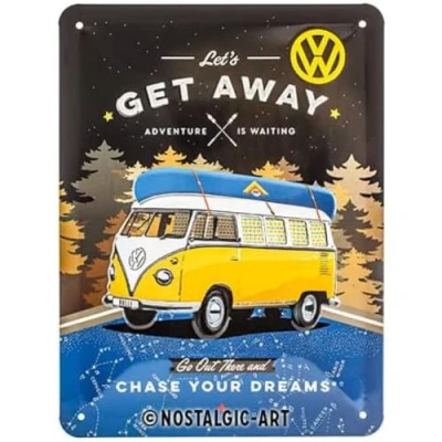 Immagine di Nostalgic Art Targhe Vintage, Bulli T1 Let&#039;s Get Away Night Idea regalo per i bus VW, in metallo, Design retro decorazione, 15 x 20 cm
