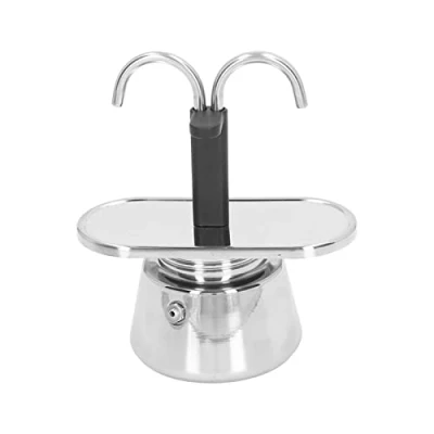 Immagine di Caffettiera Moka in Acciaio Inossidabile, Design a Doppio Tubo da 100 Ml, Espresso Classico Stile Italiano Piano Cottura 2 Tazze, Campeggio