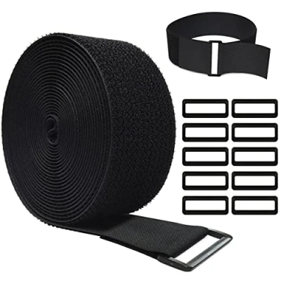 Immagine di WSZJINB Fascette Fermacavi da 5m x 5cm con 10 Fibbie, Nere Riutilizzabili, a Strappo, Cinghie per Cable Management, Organizzatore Cavi, di Larghezza Nero
