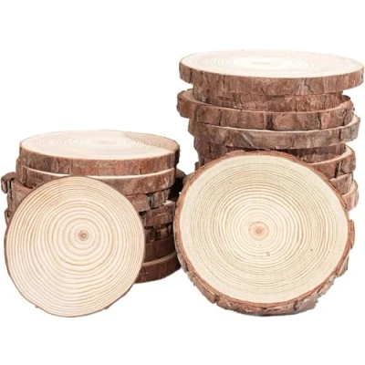 Immagine di 15PCS Dischi Legno Grezzo, BetterJonny da Decorare Diametro Fette di con Non Rifinite Corteccia per Natale Segnaposto Pirografo Intagliare, 12 14cm