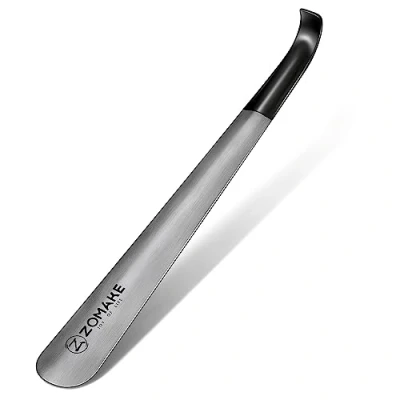 Immagine di ZOMAKE Calzascarpe Lungo in Metallo 42cm,Acciaio Inossidabile Shoe Horn Calzante con Manicotto Gomma Facile da Usare(Argento)