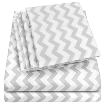 Immagine di queen Sheets Chevron Grey Set di biancheria da letto per size, collezione 1500 Supreme, in microfibra spazzolata, con tasche profonde, 2 federe extra, colore grigio
