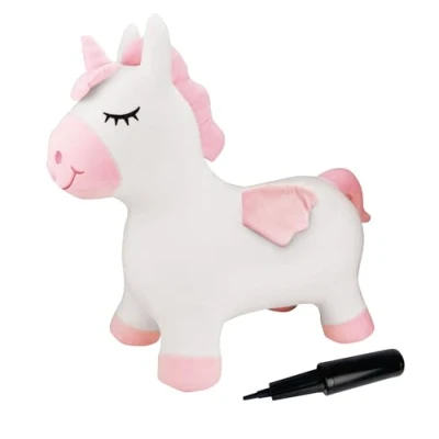 Immagine di Lexibook Unicorno da Salto Gonfiabile, Pompa Manuale Inclusa, Plastica sicura e Durevole Fodera Rimovibile Lavabile, Colore Rosa, Bianco, 60x52cm