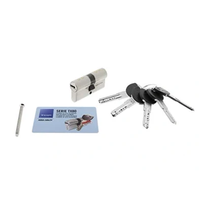Immagine di Tesa Assa Abloy, TX854040N Cilindro ad alta sicurezza, TX80, doppia frizione, camma lunga, chiave, nichelato, 40 x mm
