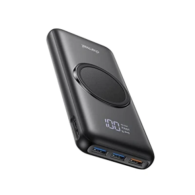 Immagine di Charmast Power Bank wireless 20000 mAh, batteria esterna senza fili, 22,5 W, 20 PD 3.0, USB C, 2 ingressi e 4 uscite, compatibile con iPhone 12/11/X/XS/XR Samsung più