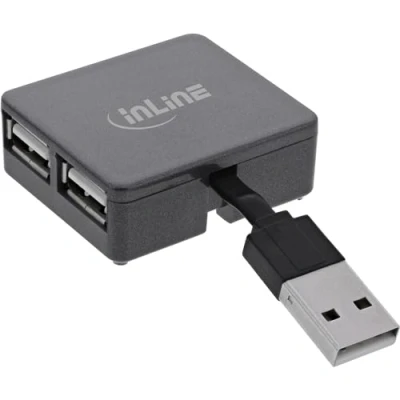Immagine di InLine® Hub USB 2.0 A 4 porte, spina su prese A, cavo cm, quadrato, nero