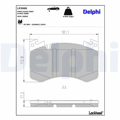 Immagine di DELPHI Kit pastiglie freno Predisposto per contatto segnalazione usura con lamierino anticigolío senza accessori LP3900