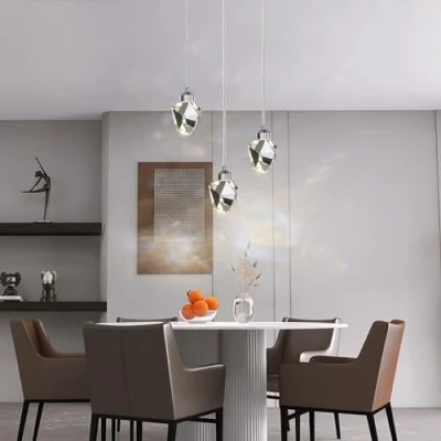 Immagine di Moderna Lampada A Sospensione In Cristallo, Cristallo Argentato Led 3 Colori, Per Isola Cucina Soggiorno Sala Da Pranzo Illuminazione (Base Rotonda Teste)
