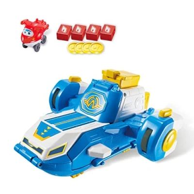 Immagine di Super Wings World Aircraft Playset Con Jett Transform A Bot Da 2&#039;&#039;, Si Trasforma In Una Pista Scorrevole Fantastici Sonori E Luminosi, Giocattolo Trasformatore Per Bambini Dai 3 Anni Su