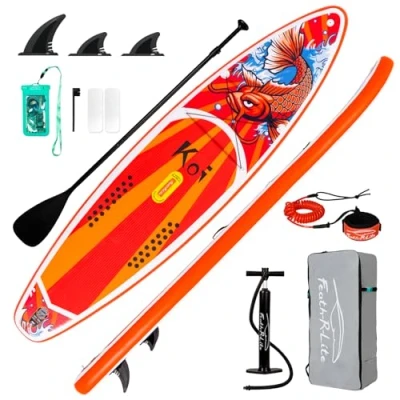 Immagine di FunWater Inflatable Stand Up Paddle Board Surfboard SUP Complete Paddleboard Accessories Pagaia regolabile, pompa, zaino da viaggio, guinzaglio di sicurezza, custodia per cellulare impermeabile