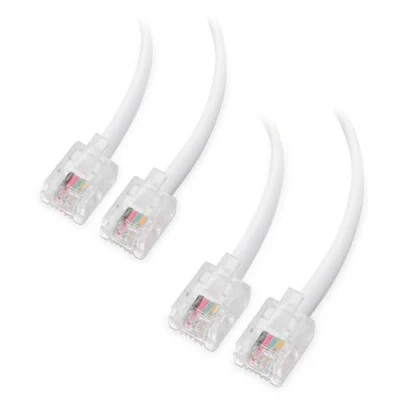 Immagine di Cable Matters Confezione da 2 cavo telefonico ADSL 1 m (cavo RJ11 a RJ11) per telefono, Internet DSL, ADSL, modem, in bianco