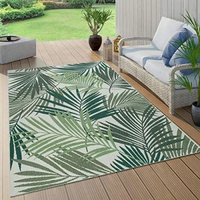 Immagine di Paco Home Tappeto Cucina Da Esterno Salotto Moderno Balcone Terrazo Con Palme Giungla Motivo Floreale Boho Verde, Dimensione:80x250 cm, Colore:Verde