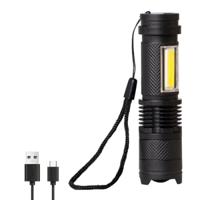 Immagine di LQWELL ® Mini Torcia LED USB C Ricaricabile, Zoomabile Piccola con 3 Modalità di Illuminazione, Portatile per Campeggio, Escursionismo, Emergenza, Corsa, Ciclismo, Lettura Notturna