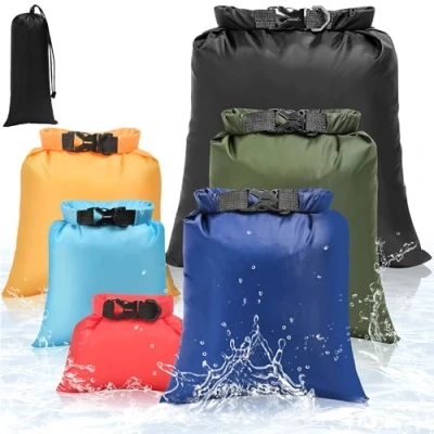 Immagine di KUOGAS 6 sacchetti impermeabili, 1,5/2,5/3/3,5/5/8 l, leggeri asciutti in poliestere, per sport acquatici, escursioni, campeggio (multicolore), multicolore, Borsa impermeabile esterni