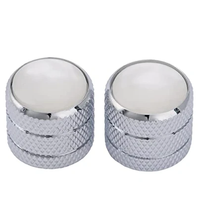 Immagine di Musiclily Pro Metrica Top White Pearl Manopole Cilindriche in Acciaio Dome Knobs per Import Fender Telecaster Chitarra Elettrica/Precision Bass, Cromato (Set di 2)