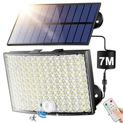 Immagine di Faretto Led da Esterno Solare, [268LED/ 5Modes/ 7M]Faro con Pannello Telecomando Luce Solare Esterno, IP65 Faretti Solari a Luci Garage Giardino