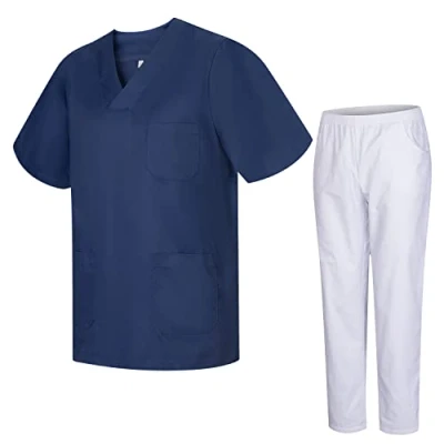 Immagine di MISEMIYA Uniformi Unisex Set Camice Uniforme Medica con Maglia e Pantaloni Mediche sanitarie 817 8312 BLANCO Medium, Blu Navy