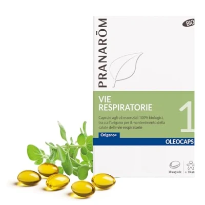 Immagine di PRANARÔM Oléocaps 1 Vie Respiratorie Con Oli Essenziali Mirati Origano Comune e Limone 100% Naturale Biologico OECT 30 Capsule Pre dosate