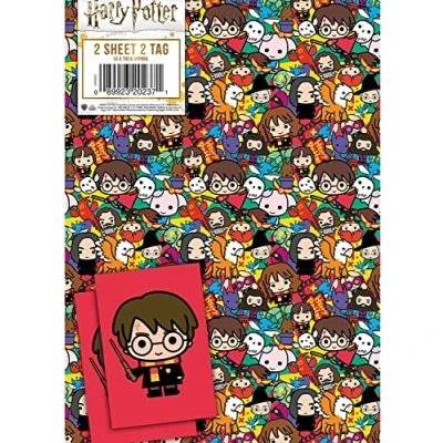 Immagine di Harry Potter 6 fogli di carta regalo, etichette, dimensioni foglio 70 cm x 50 cm, prodotto ufficiale Responsibly Resourced