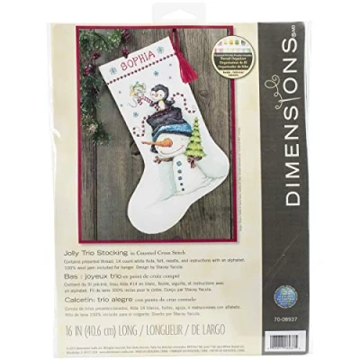 Immagine di DIMENSIONS Needlecrafts Dimensioni contate x Stitch Jolly Trio Calza, 100% Cotone, Bianco, 40.6 20 0.1 cm